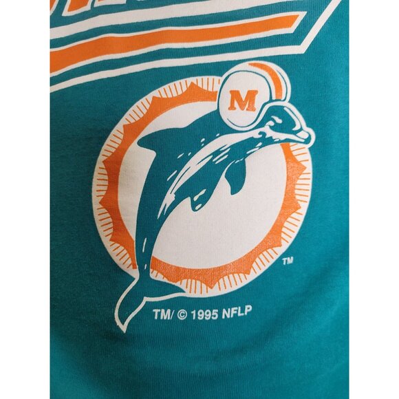 VTG 95 Starter Miami Dolphins NFL Graphic T-Shirt L Teal Cotton Made In USA - Picture 5 of 7